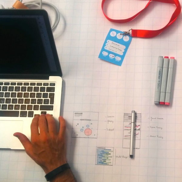 Desktop of a participant, sketching and prototyping a Tour de France data visualization